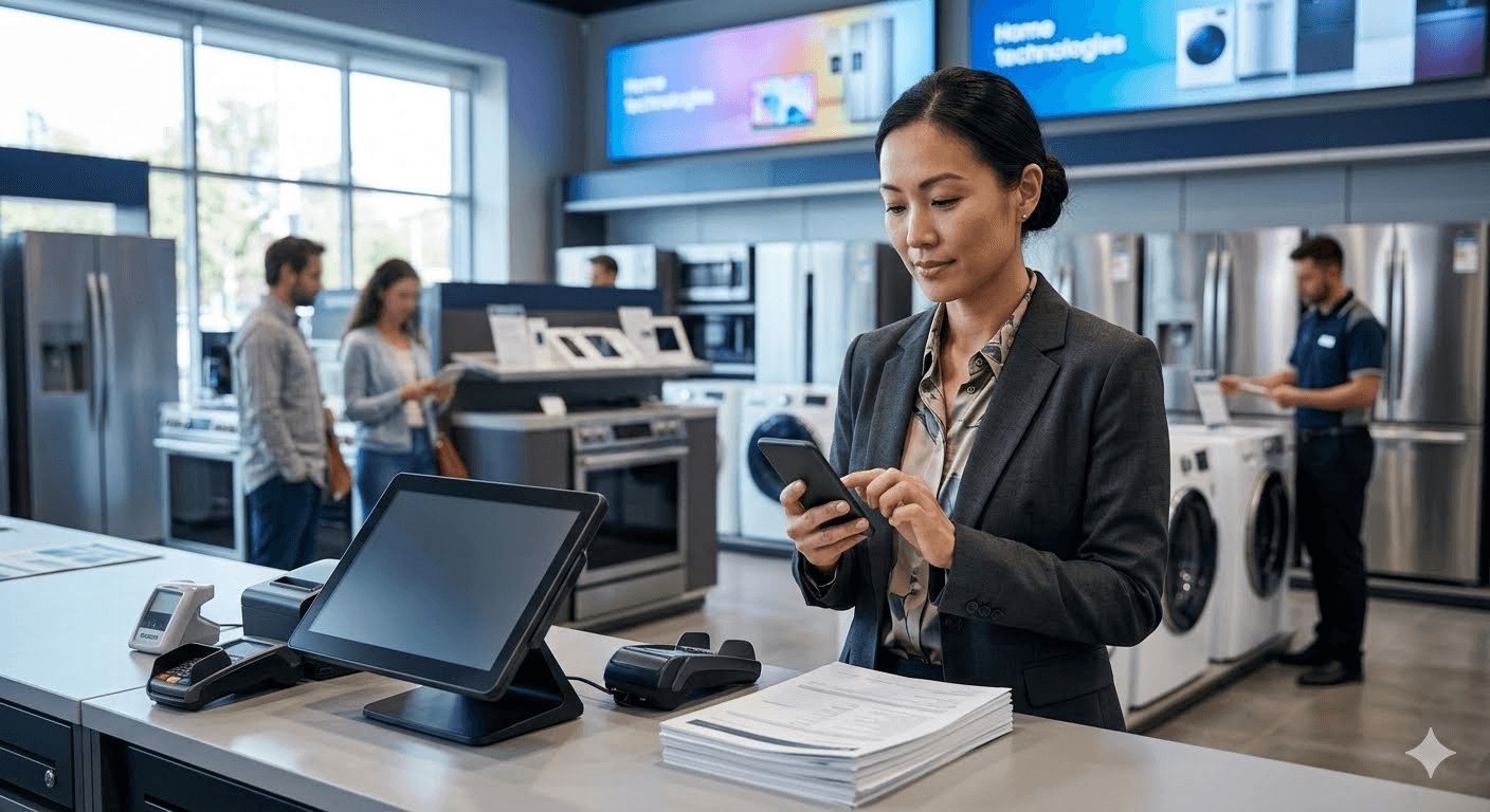 Comerciante administrando su negocio desde el teléfono
